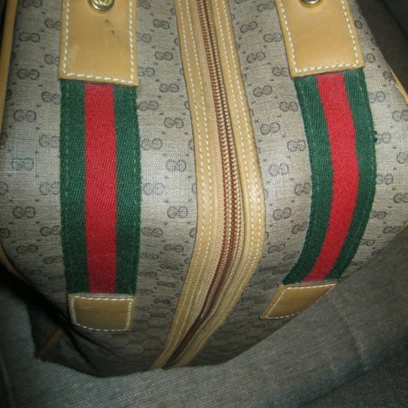 ❤️AUTH Vintage GUCCI SUITCASE Luggage Red / Green +Gucci Crest Zipper Pull 17x13 - Picture 5 of 12